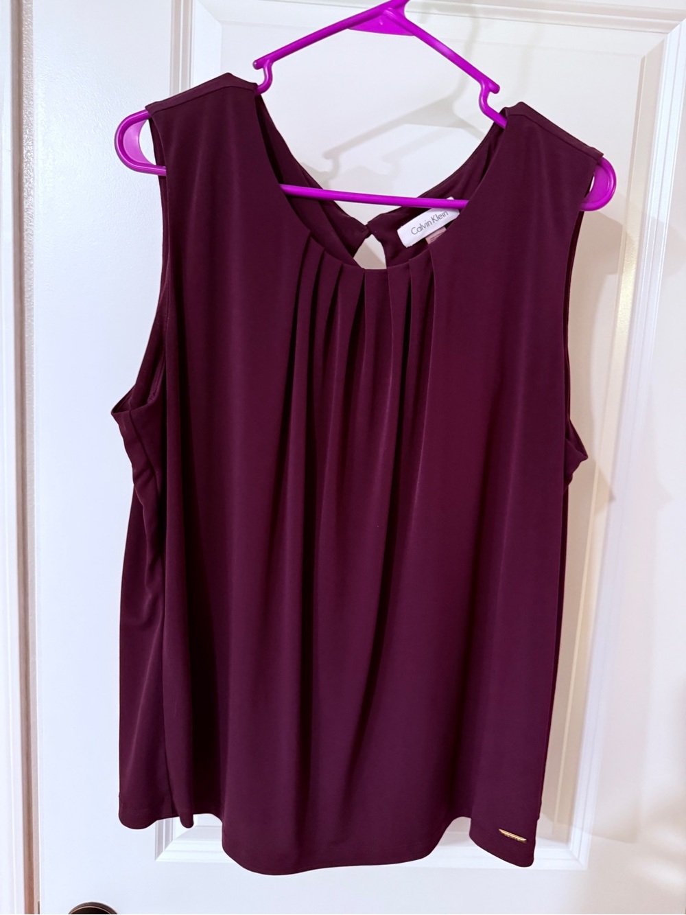Calvin Klein Sleeveless Pleated Neck Shell - Plum